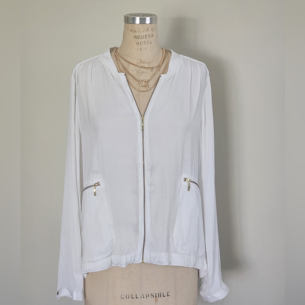 Liz Claiborne white silky jacket with full zipper